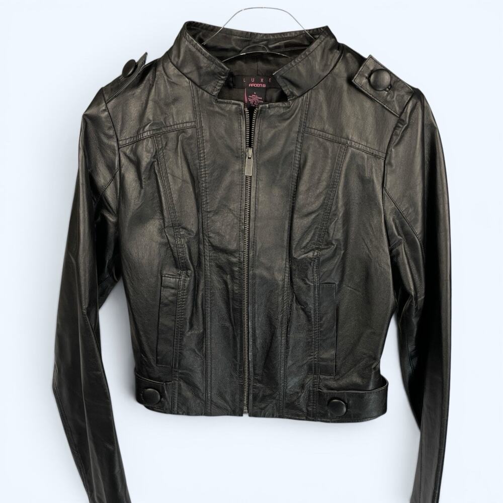VTG Arden B Luxe Black Leather Crop Jacket Women's size large (see measurements)